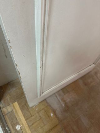 Puerta de madera blanca con manilla dorada