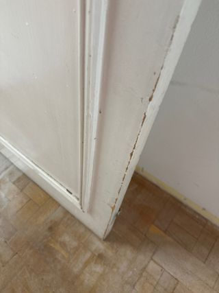 Puerta de madera blanca con manilla dorada