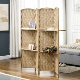 Biombo 4 paneles con 2 estantes