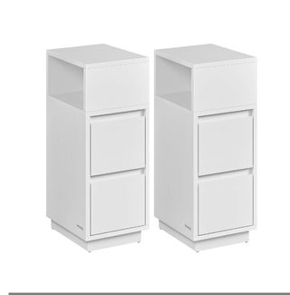 VASAGLE KAILYN Colección - Mesita de Noche Estrecha, Juego de 2, Mesa Auxiliar con 2 Cajones y Compartimento Abierto, a la Izquierda o a la Derecha, Blanco Nube LET856W01