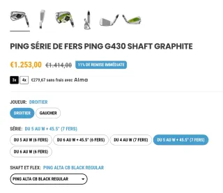 Set Hierros Ping G430 5-9+45+W Grafito Senior