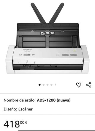 Brother ADS1200, Escáner departamental compacto con ADF y ranura para tarjetas, escaneado a doble cara automático y alimentación por USB, cable no incluido