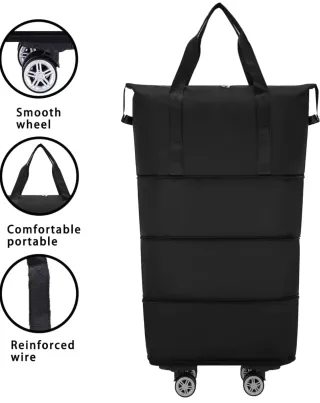 Bolsa de Viaje Plegable con Ruedas Negra