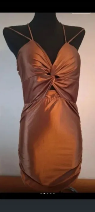 Vestido dourado/marrom com etiqueta