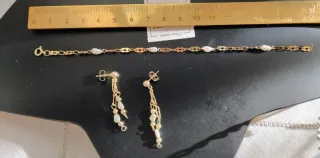 Conjunto Pulsera y Pendientes Perlas de rio