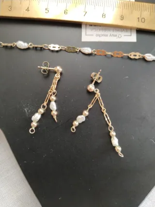 Conjunto Pulsera y Pendientes Perlas de rio