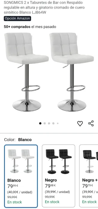 Set di 2 Sgabelli da Bar Bianchi Regolabili LJB64W