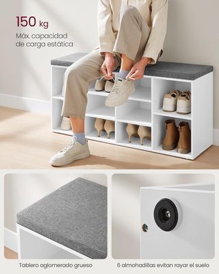 Banco scarpiera VASAGLE con 10 scomparti e cuscino bianco