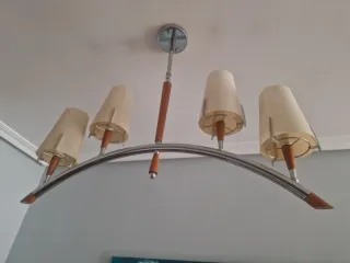 Lámpara colgante metal, madera y papel