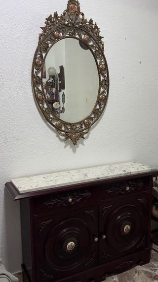 Mueble recibidor y espejo antiguos