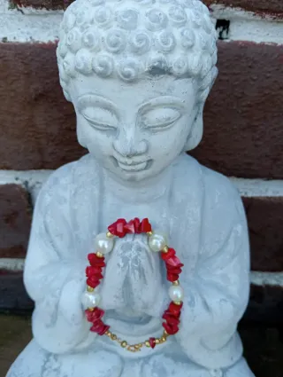 Pulsera Coral Rojo y Perlas Semibarrocas