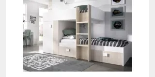 Cama tren con armario y cajones