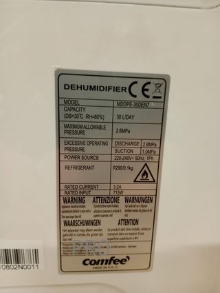 Deshumidificador de humedad - 80 m2 / 200 m3 - COMFEE