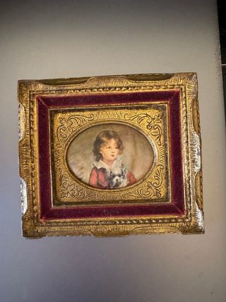 Quadro antico con bambino e cane ca. 16 x 15