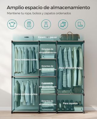 SONGMICS Armario, Perchero, Guardarropa, con Barras, Vestidor, Estantes de Tela