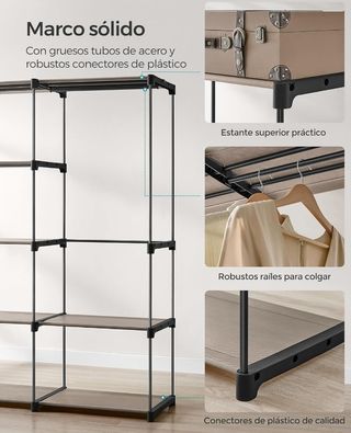 SONGMICS Armario, Perchero, Guardarropa, con Barras, Vestidor, Estantes de Tela