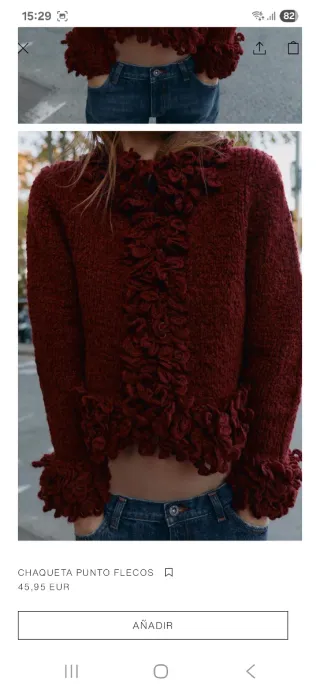 Chaqueta punto flecos granate