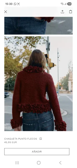 Chaqueta punto flecos granate