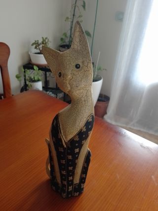 Figura Gato Madera Decorativa