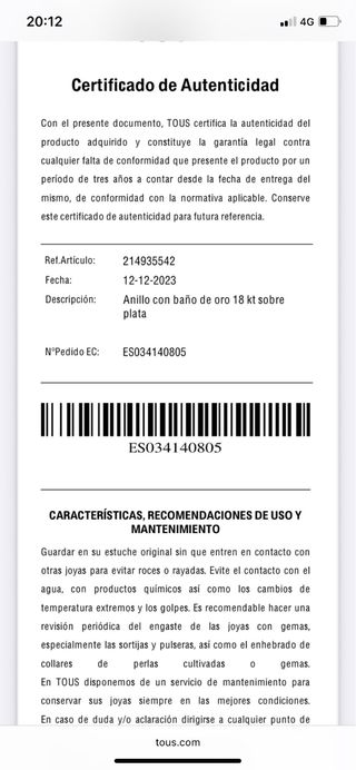 Anillo Tous plata vermeil