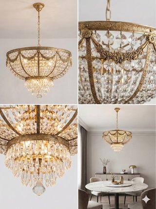 Lámpara de techo vintage de cristal y metal dorado