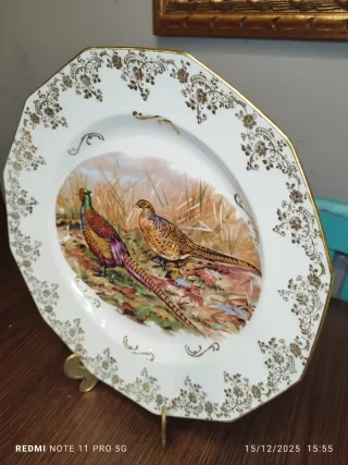 Bandeja porcelana faisanes decorada