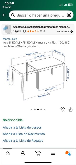 Mesa extensible Ikea Ekedalen madera
