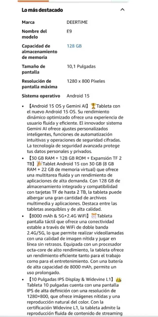 Tablet DEERTIME Gemini AI 10 30GB RAM 128GB
