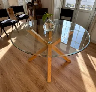 Mesa de comedor redonda cristal y madera