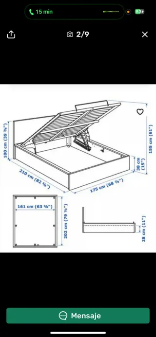 Cama, colchón y canapé de madera