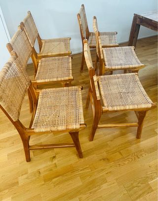 6 sillones mimbre/ rattan y madera tropical