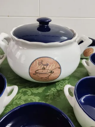 Juego de Sopa Cerámica Azul y Blanco