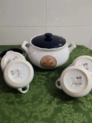 Juego de Sopa Cerámica Azul y Blanco