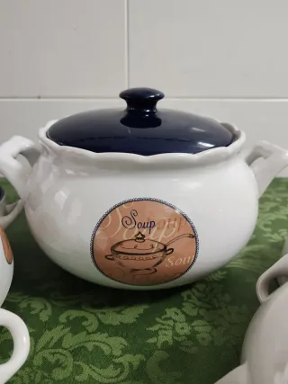 Juego de Sopa Cerámica Azul y Blanco