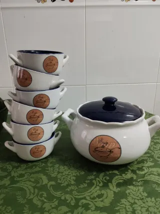 Juego de Sopa Cerámica Azul y Blanco