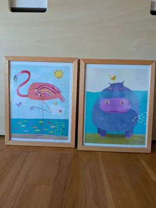 2 Cuadros Infantiles Animales 30,5x24,5 cm