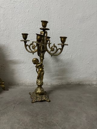Conjunto Reloj y Candelabros Bronce