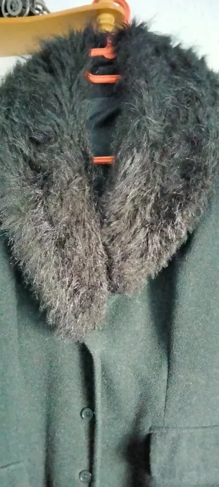 Abrigo largo paño cuello sintético negro T46