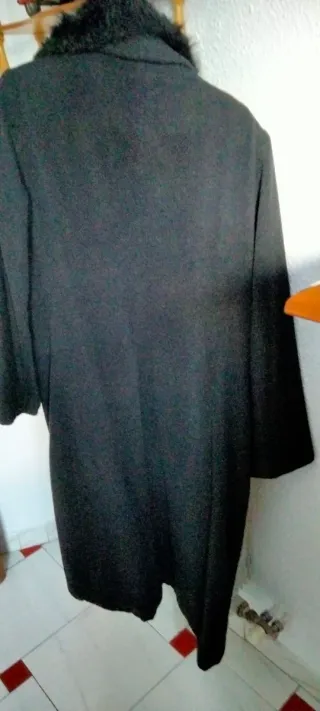 Abrigo largo paño cuello sintético negro T46