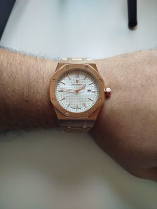 Orologio Poedagar Oak in oro rosa da 41mm bianco