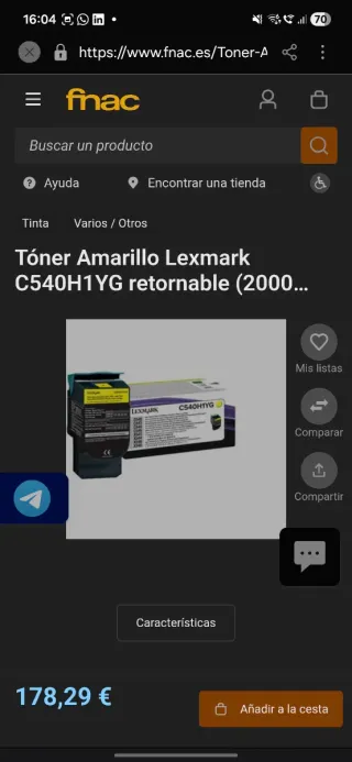 Lexmark C540H1YG Tóner Amarillo