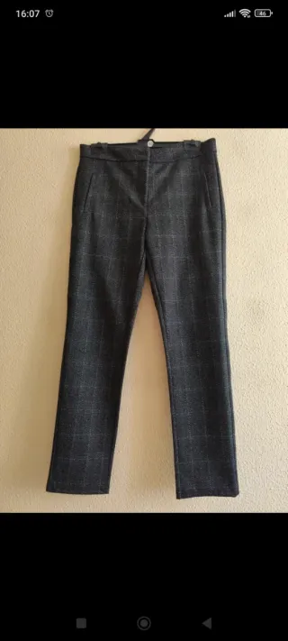 Pantalón paño cuadros gris y negro