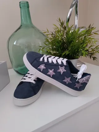 Zapatillas Venca Azul Estrellas Glitter