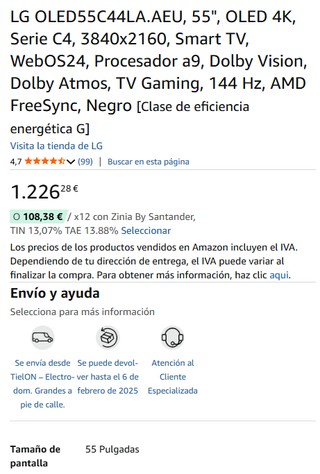 TV LG OLED 55 4K Serie C4