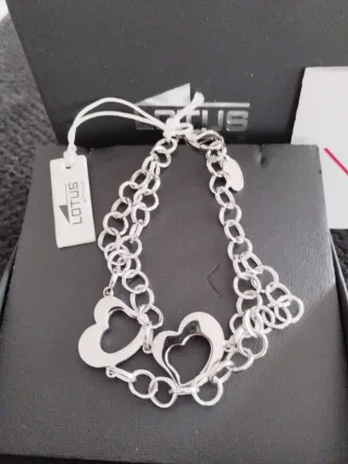 Pulsera LOTUS STYLE Doble Cadena 2 Corazones Nueva