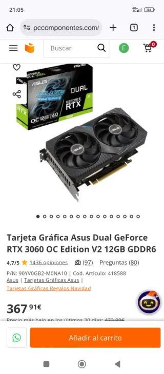 Gráfica Asus Dual RTX 3060 12GB