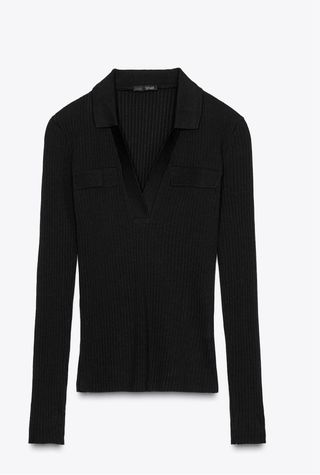 Polo Zara Negro Manga Larga Mujer