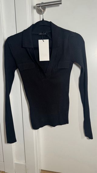 Polo Zara Negro Manga Larga Mujer