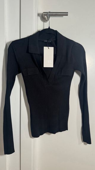 Polo Zara Negro Manga Larga Mujer