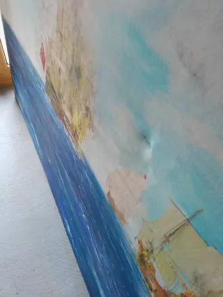 Gran Óleo sobre lienzo Batalla Naval Firmado